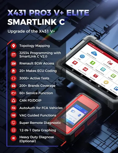 Miniatura 3 de Launch X431 PRO3 V+ Elite, herramienta de escaneo bidireccional SmartlinkC 2.0 2026 con porttocolo J2534, escáner de camiones HD, 10.1 pulgadas