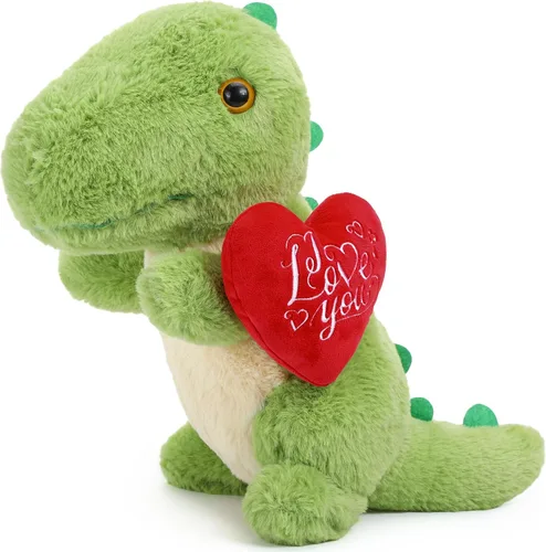 Miniatura 7 de Syhood Dinosaurio de peluche Love You de 12 pulgadas con corazón rojo, lindos animales de peluche para novia, juguetes de peluche de dinosaurio azul