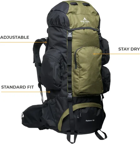 Miniatura 2 de Teton Explorer 75L Mochila con marco interno para senderismo, camping, mochileros, cubierta de lluvia incluida
