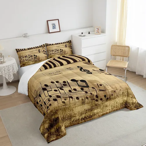 Miniatura 4 de Feelyou Juego de ropa de cama con teclas de piano, edredón de notas musicales para niños, niñas, adolescentes, juego de edredón con patrón musical