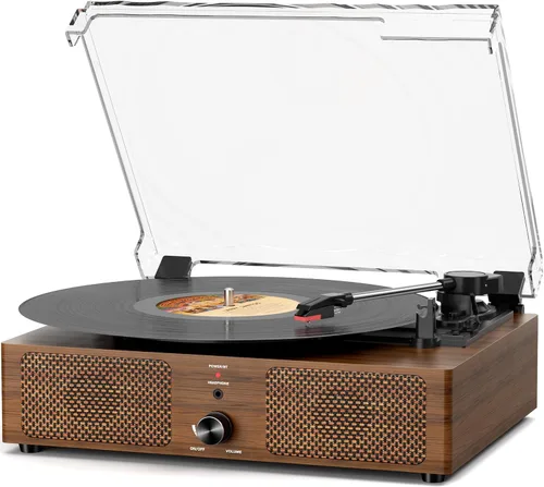 Tocadiscos de madera vintage con tocadiscos Bluetooth de 3 velocidades accionado por correa con altavoces integrados, fonógrafo retro apto para