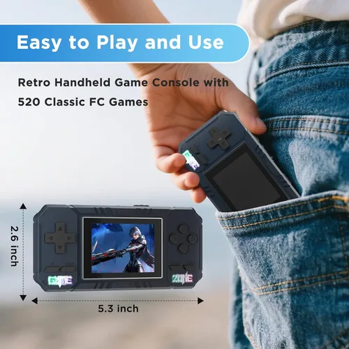 Miniatura 3 de Consola de juegos portátil de mano, 520 videojuegos retro, pantalla LCD de 3.0 pulgadas y batería de 1020mAh, consola de juegos portátil regalo
