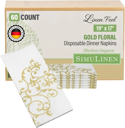Miniatura 17 de SimuLinen Servilletas decorativas florales azules, servilletas de papel desechables como tela, sensación de lino, material Airlaid de primera
