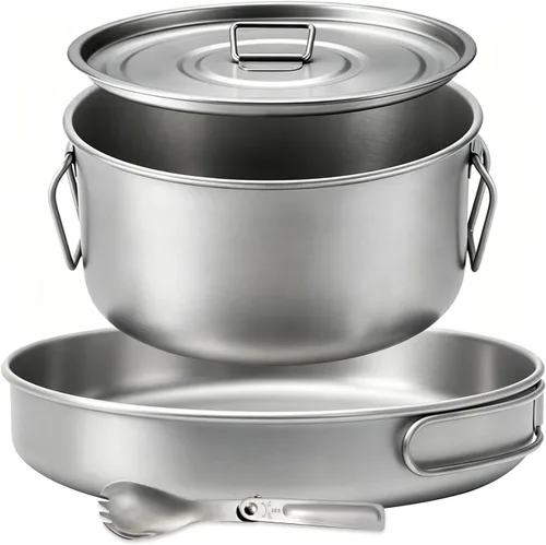 Miniatura 8 de BY-J Utensilios de cocina de titanio para camping, 37.2 fl oz y 11.8 fl oz, olla de titanio con tapa y espátula de acero inoxidable, olla de camping