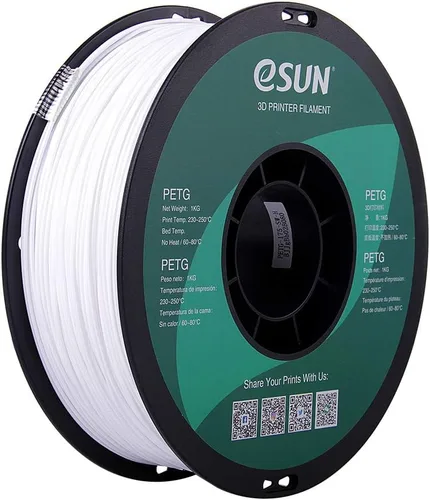 eSUN – Filamento de impresora 3D PETG, 1.75 mm, color blanco, 1 kg (2.2 libras), sólido, opaco Blanco sólido