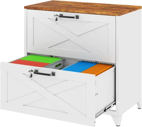 Miniatura 24 de Archivador de metal con 2 cajones con cerradura, gabinete archivador con soporte para impresora móvil y estantes para archivos de tamaño Negro