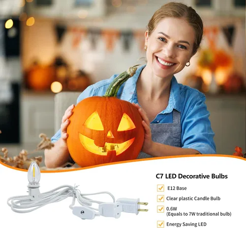 Miniatura 7 de Paquete de 2 cables de accesorios encadenables con bombilla LED C7, cable de luz de molde soplado interior de 6 ft con enchufes macho y hembra