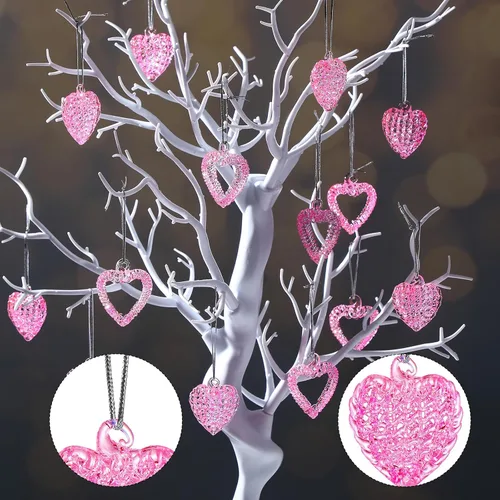 Miniatura 3 de Sieral 24 piezas de decoración de San Valentín, adornos de San Valentín de corazón de cristal para árbol, mini adornos galentinos de vidrio hilado