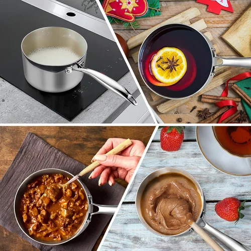 Miniatura 6 de P&P CHEF Olla y cacerola de tres capas de 1 cuarto de galón, sartén de acero inoxidable con tapa, olla de inducción de cocina, utensilios de cocina