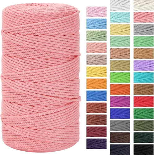 Miniatura 9 de Cordón de macramé de 0.118 in x 328 yardas Cuerda de macramé 100% algodón natural Cuerda de algodón trenzado de 4 hebras para manualidades, Gris