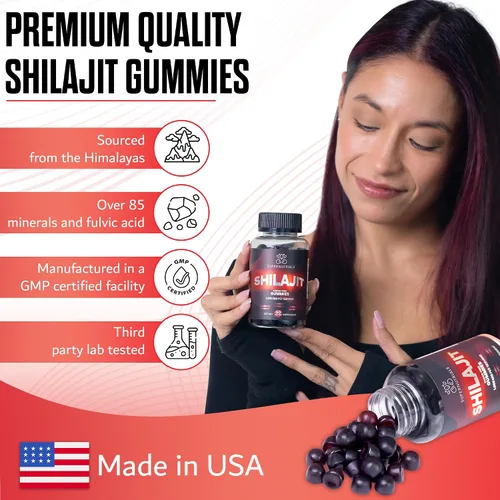 Miniatura 7 de Paquete de 2 gomitas Shilajit del Himalaya, 1000 mg cada una, 60 gomitas veganas sin azúcar por botella, orgánicas, sin OMG, energía, enfoque