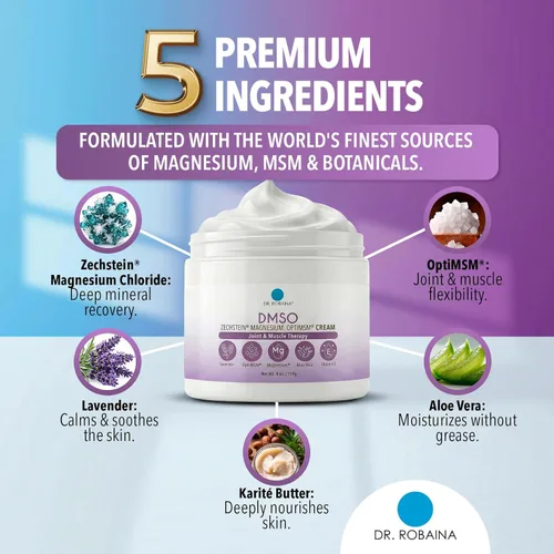 Miniatura 3 de Dr. Robaina Crema DMSO de lavanda - 99.9% DMSO puro grado farmacéutico Fórmula con magnesio Zechstein, árnica, aloe vera, vitamina E - 4 onzas