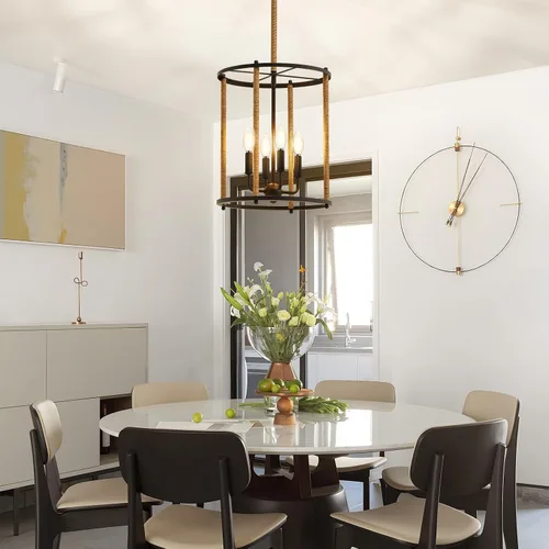Miniatura 7 de Luvkczc Candelabro de 4 Luces, Luz de Techo Estilo Granja, Lámpara de Linterna Negra Accesorios de Iluminación con Jaula de Cuerdas, Altura