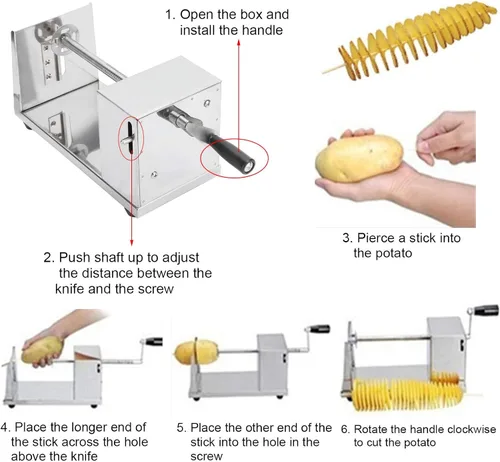 Miniatura 3 de Pilipane Espiralizador de verduras de acero inoxidable, Cortadoras de patatas torcidas de acero inoxidable manual Cortador de verduras en espiral