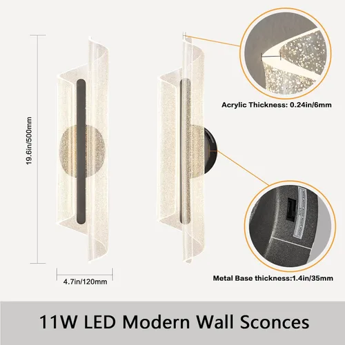 Miniatura 5 de Aplique de pared negro moderno lámpara de pared regulable LED lámpara de pared para sala de estar, pasillo, baño, dormitorio, 19.7 pulgadas