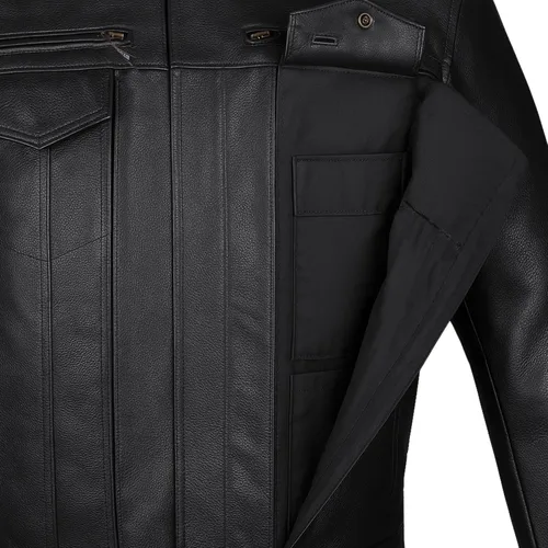 Miniatura 2 de COMMUTER - Chaqueta de motocicleta para hombre, piel de búfalo premium, armadura CE, bolsillos utilitarios, Street Cruiser Motorbike Biker Negro