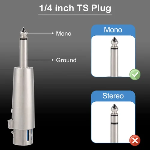 Miniatura 5 de XLR 3 pines hembra macho a 1/4" 0.250 in macho audio mono adaptador TS Socket Jack para mezclador de micrófono, conector XLR convertidor de enchufe