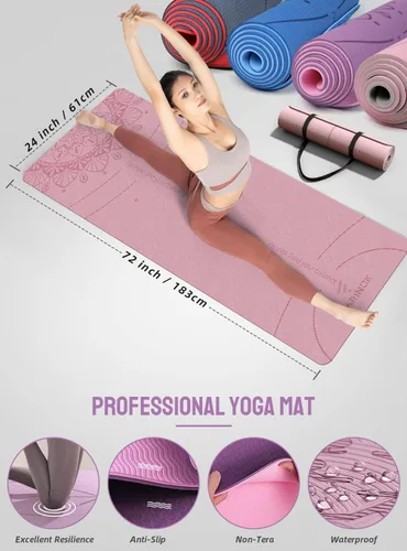 Miniatura 3 de Esterilla de yoga de 1/3 pulgadas de grosor, juego de yoga para principiantes incluye esterilla de alta densidad con correa de múltiples asas, Azul