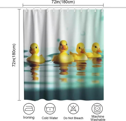 Miniatura 4 de Divertidos cortinas de ducha de tela con diseño de pato chirriante amarillo con 12 ganchos, 72 x 72 pulgadas, poliéster, lavable a máquina, amarillo