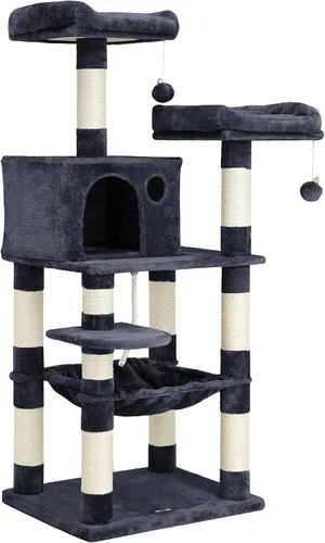 Miniatura 11 de Feandrea Árbol para gatos, torre para gatos de 56.3 pulgadas, condominio de felpa de varios niveles con 11 postes rascadores, 2 perchas, hamaca