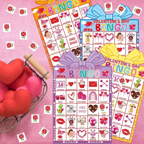Miniatura 7 de Fancy Land Juego de bingo para el día de San Valentín para niños, 24 jugadores, troquelado, día de San Valentín, juego de actividades de fiesta
