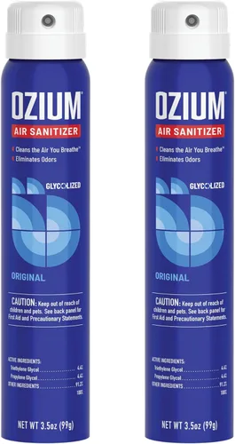 Ozium Desinfectante de aire y eliminador de olores para hogares, automóviles, oficinas y más, aroma original, (paquete de 2), transparente