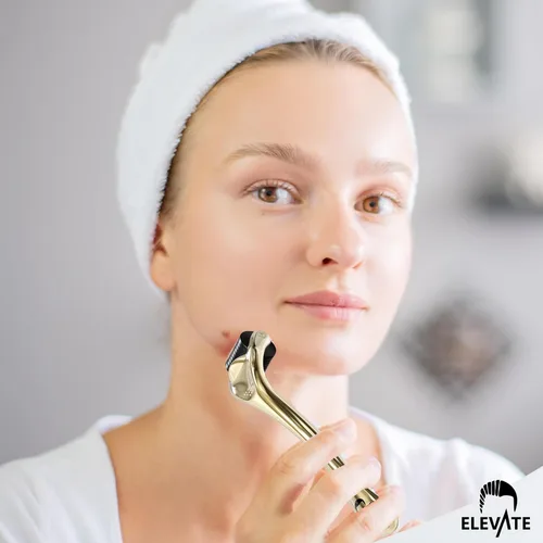 Miniatura 5 de Elevate Derma Roller 0.010 in con rodillo de microagujas de titanio 540 para mujeres y hombres, rodillo dorado para cara, piel, cabello y barba