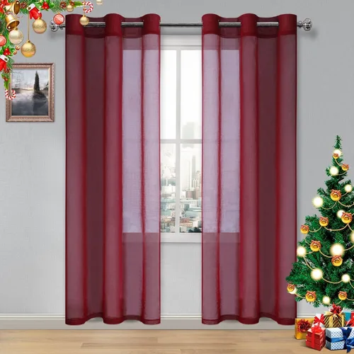 Miniatura 113 de DWCN Cortinas traslúcidas color verde frijol para sala de estar y dormitorio - Cortinas voile con aspecto de lino sintético con ojales en la parte