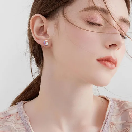 Miniatura 5 de YFN Aretes de tuerca de plata de ley con diseño de luna y animales lindos para mujeres y niñas