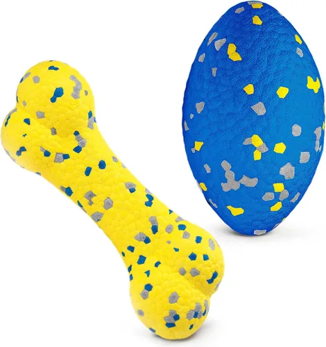 Moonorange 2 Piezas Pelotas de Hueso Mejoradas para Perros + Juguetes de Rugby para Perros para Masticadores Agresivos, Pelotas de Tenis azul