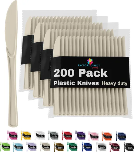 Miniatura 19 de Party Solids - Cuchillos de plástico negro, 200 piezas, cuchillos negros, utensilios desechables, juego de cubiertos de plástico resistente