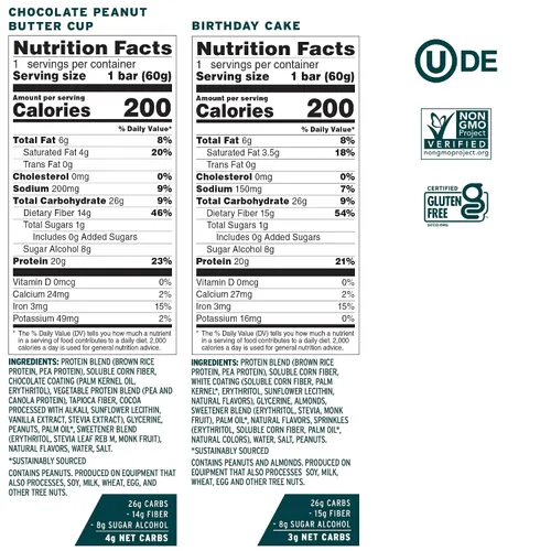 Miniatura 2 de No Cow - Barras de alto contenido en proteínas, paquete de variedad bañadas - Snack saludable, 20 g de proteína vegana, alto contenido en fibra