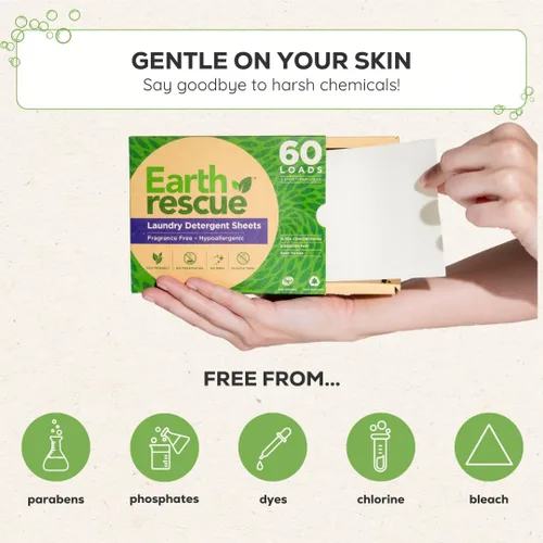 Miniatura 5 de Earth Rescue Hojas de detergente para ropa – Hasta 60 cargas (30 hojas) – Sin perfume, hipoalergénico, concentrado sin líquido, detergente seco
