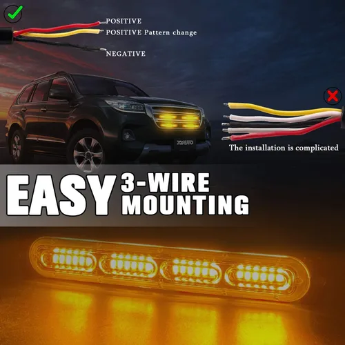 Miniatura 5 de Luz estroboscópica LED de emergencia, 24 LED, ámbar ultrafina, montaje en superficie, intermitente, advertencia, barra de luz de advertencia