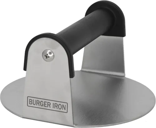 Burger Iron Smash - Prensa para hamburguesas de 6 pulgadas, acero inoxidable, fondo plano redondo, herramienta para triturar hamburguesas, ideal