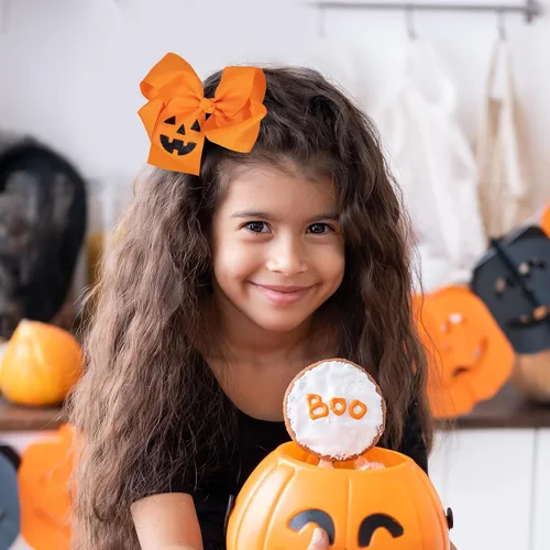 Miniatura 4 de Lazos para el pelo de calabaza para mujeres y niñas, 2 piezas de 4.5 pulgadas, lindo naranja para otoño, Acción de Gracias, Halloween, pasador