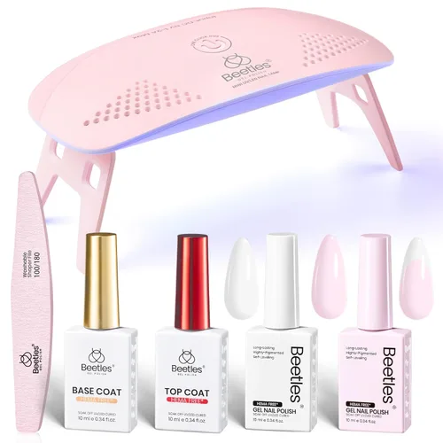 Miniatura 9 de Beetles - Kit de uñas de gel rosa sin HEMA de 0.3 onzas líquidas con luz UV, 5 piezas de esmalte de gel de burbujas rosa claro, kit de manicura