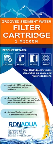 Miniatura 8 de 6 cartuchos de filtro de agua de sedimentos ranurados de 1 micra de 10 x 2.5 pulgadas, cuatro capas de filtración, elimina arena, suciedad, limo