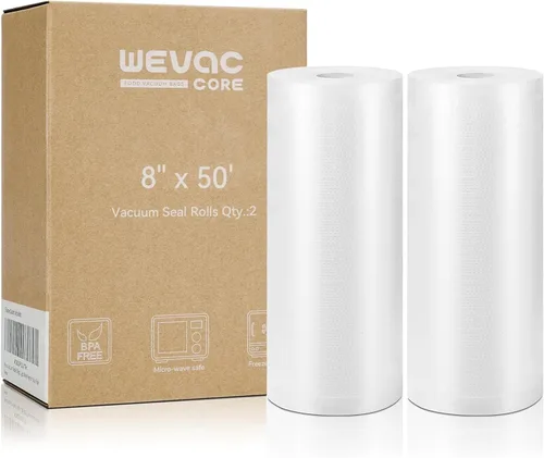 Wevac - Bolsas sellables al vacío de 8 pulgadas x 50 pies. Paquetes de 2 rollos para Food Saver, Seal a Meal, Weston. Tipo comercial, sin BPA,