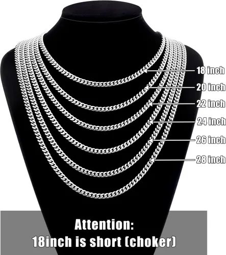 Miniatura 8 de Fiusem Cadena de eslabones cubanos en tono plateado para hombres, collares de cadena de acero inoxidable para hombres y mujeres, ancho 4560.315 in