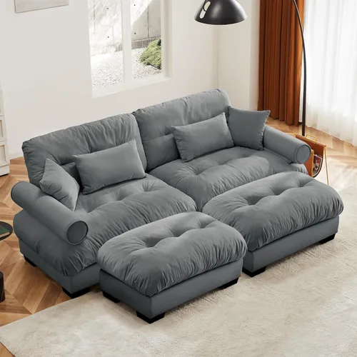 Miniatura 91 de Otomana beige para sofá modular modular, sofá individual, asiento otomano para sofá modular convertible, sofás de terciopelo para sala de estar