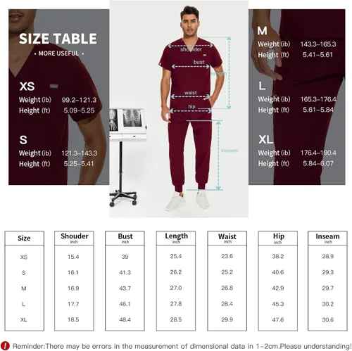 Miniatura 6 de VIAOLI Conjunto de ropa quirúrgica para hombre con cuello en V y pantalón deportivo, 8 bolsillos con botones de carga, conjuntos de liquidación