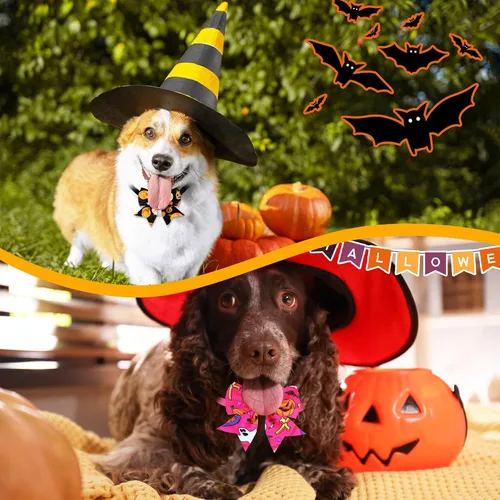 Miniatura 6 de Maitys 40 corbatines de Halloween para perros y gatos, collares básicos de corbatín para cachorros, accesorios para el cuello de gatito, accesorios