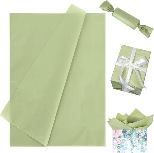 Whaline 100 hojas de papel de seda verde salvia a granel, papel de regalo verde sauce, papel de regalo para manualidades, papel de seda verde para