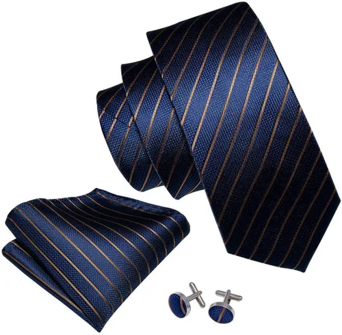 Miniatura 90 de Barry.Wang Juego de corbatas para hombre, corbata de seda a rayas, tejido a cuadros, gemelos formales, negocios, boda