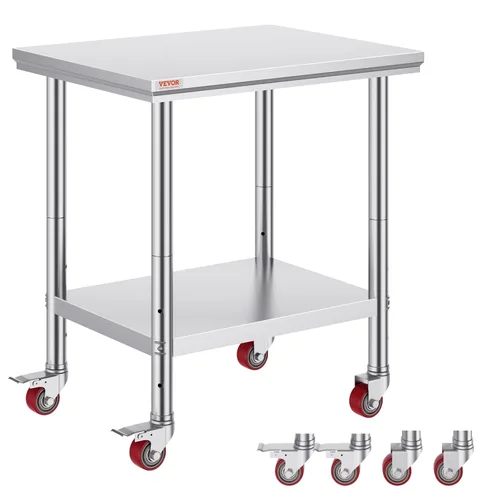 Miniatura 18 de Vevor Mesa de trabajo de acero inoxidable con ruedas de 24 x 12 x 32 pulgadas, mesa de preparación con 4 ruedas, mesa de trabajo resistente