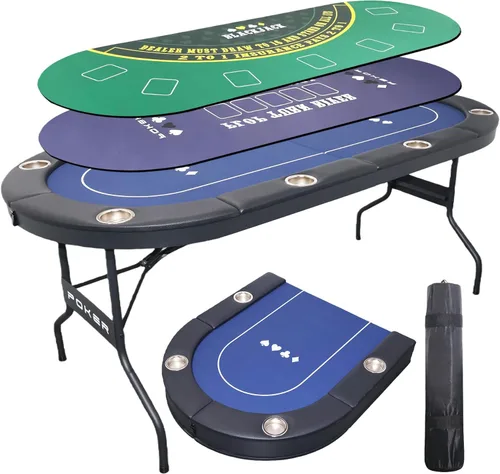 Mesa de póquer plegable 3 en 1 con alfombrilla de juego reversible, mesa de juego para 8 jugadores con 8 portavasos, adecuada para Texas Holdem y