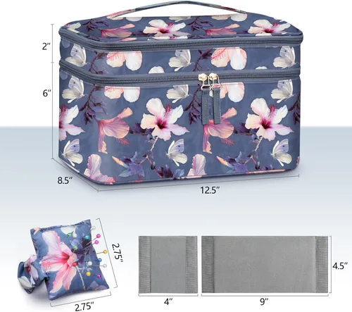 Miniatura 5 de FINPAC Estuche organizador y almacenamiento de accesorios de costura, kits de costura de doble capa con cojín de pasador de muñeca para hilos