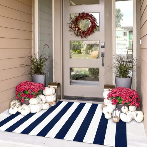 Miniatura 31 de IOHOUZE Alfombra Rayada Gris y Blanca - 27.5" X 43" Tapetes para Puerta Delantera al Aire Libre, Alfombra Lavable para Decoración de Porche