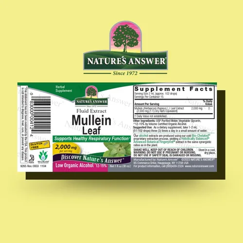 Miniatura 2 de Nature's Answer Hoja de gordolobo con alcohol orgánico, 1 onza líquida Extracto para pulmones Apoyo respiratorio